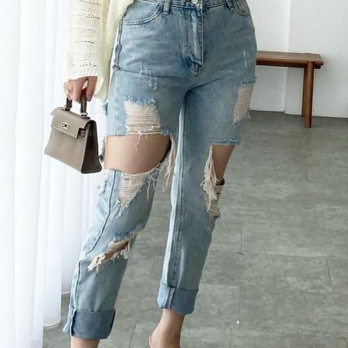 Jeans sobek wanita/boy friend jeans /ripped jeans back up denim