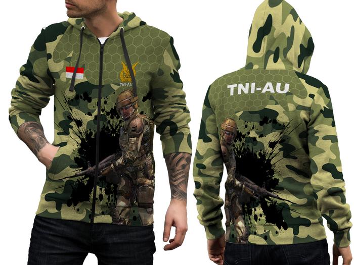 Jaket Hoodie Army Pria TNI-AU 3D FullPrint Zipper Art 1
