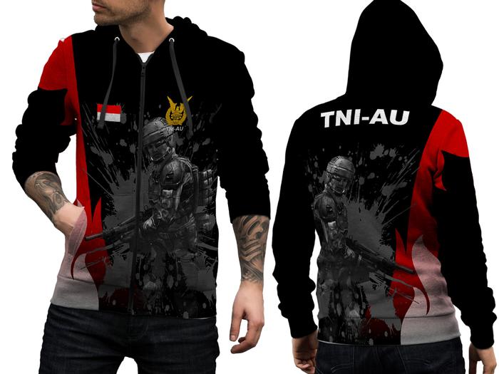 Jaket Hoodie Army Pria TNI-AU 3D FullPrint Zipper Art 2