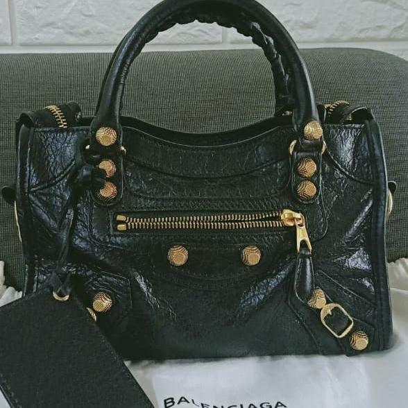 Very Good Condition!! Authentic Balenciaga Mini City Black GHW