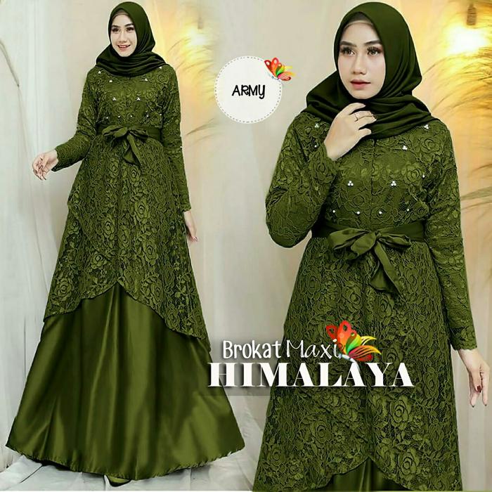 Queen gamis brukat maxi himalaya army dres baju busana muslim