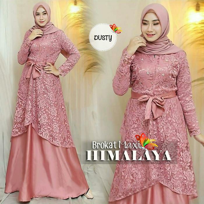 Queen gamis brukat maxi himalaya dusty dres baju busana muslim