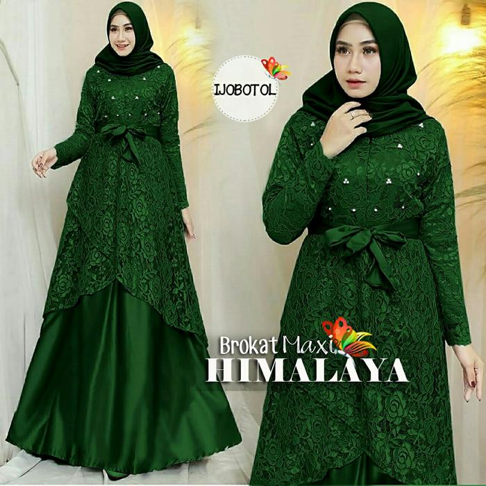 Queen gamis brukat maxi himalaya ijobotol dres baju busana muslim