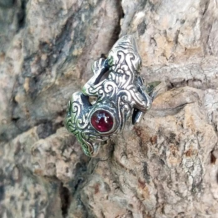 Cincin Ring Perak Silver Bali Batu Permata Ukir Tokek Gecko Cicak Asli 925 Pria Laki Wanita Keren El