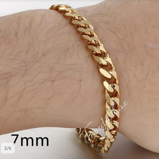 Gelang rantai pria-wanita emas titanium316L(bracelet cain import 7mm)