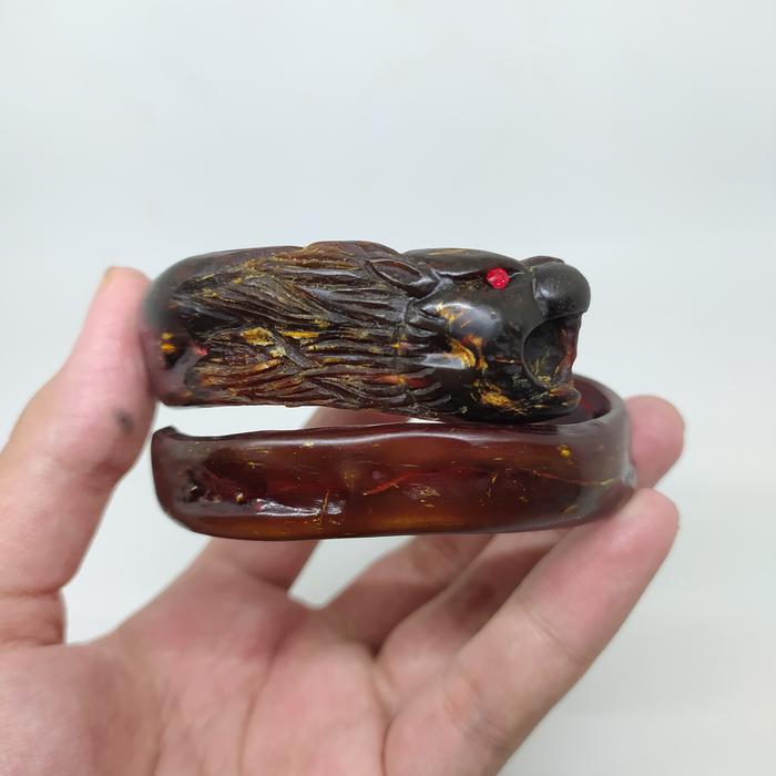 gelang akar bahar merah ukir macan