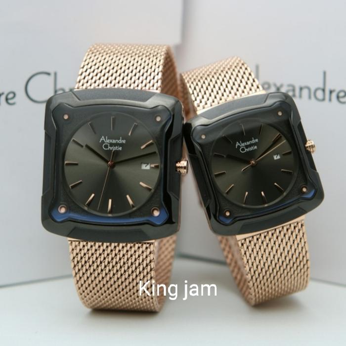 Jam Tangan Couple Alexandre Christie AC 3030 Original Rosegold Black