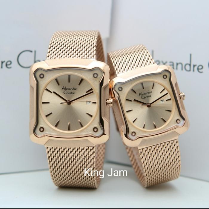 Jam Tangan Couple Alexandre Christie AC 3030 Original Blue Rosegold