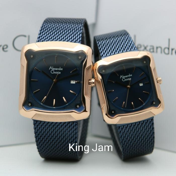 Jam Tangan Couple Alexandre Christie AC3030 Original Blue Rosegold