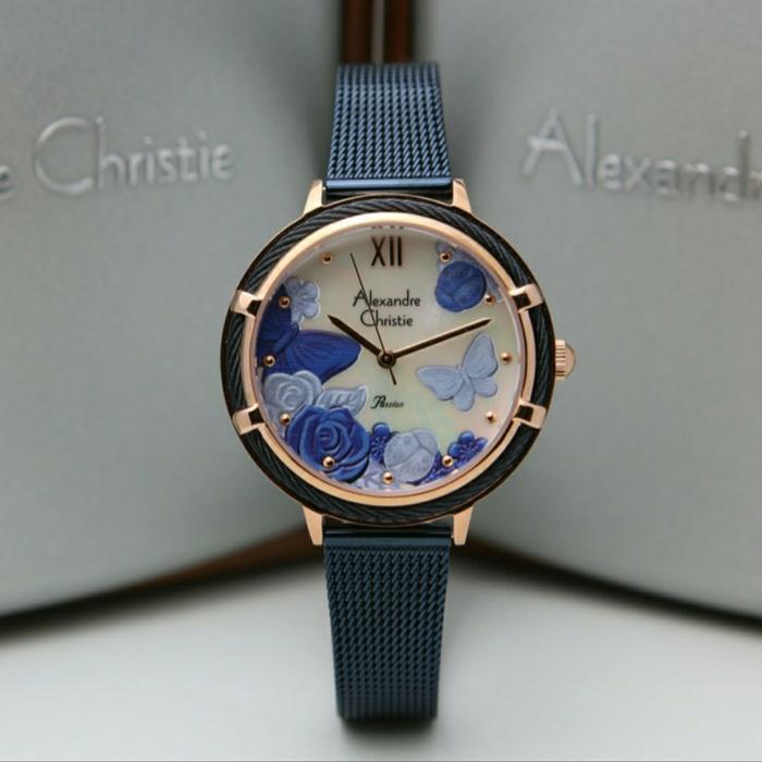 Jam Tangan Wanita Alexandre Christie AC 2873 Blue Rosegold original