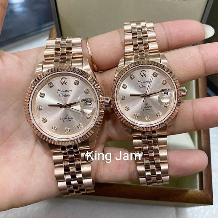 Jam Tangan Couple Alexandre Chriatie AC 5013 Original Rosegold