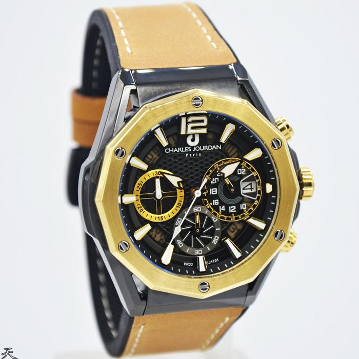 CHARLES JOURDAN CJ1101-1035C - Jam Tangan Pria Kulit Original - Brown