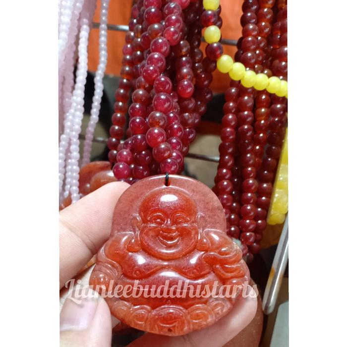 liontin Buddha Maitreya giok merah