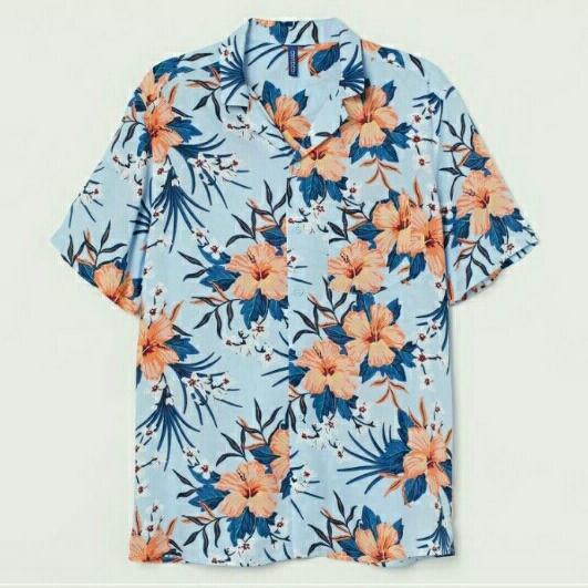 KEMEJA PANTAI BLUE FLORAL PRIA RESORT SHIRT HM-02