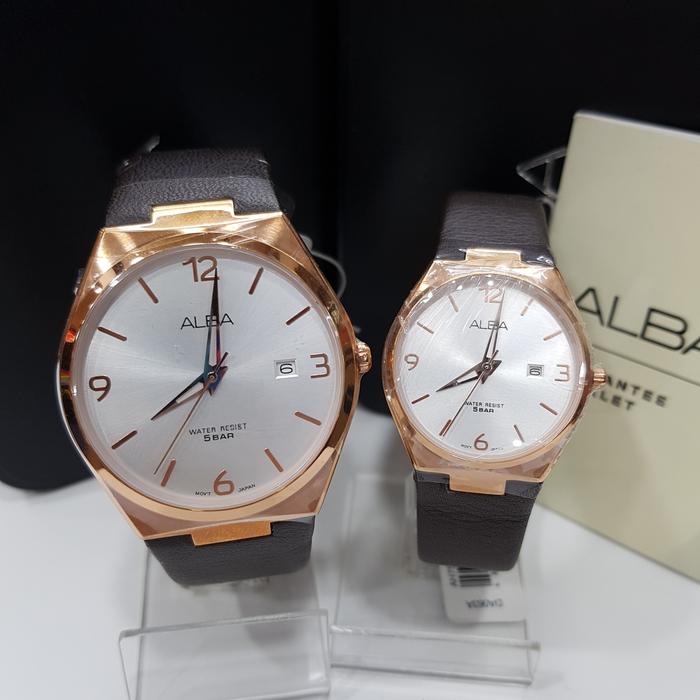 Jam tangan couple Alba AS9H88 AS 9H88 brown rosegold