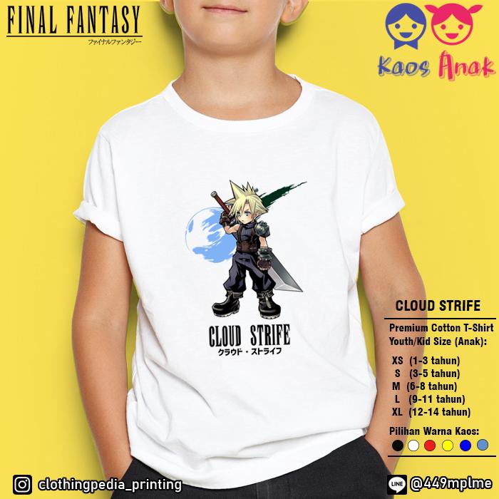 Kaos Baju Anak Cloud Strife FF7 Final Fantasy VII 7 Kid T-Shirt