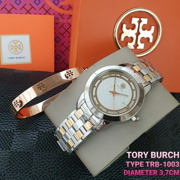 Jam Tangan Wanita Tory Burch TB 1003 1014 Fullset Box & Gelang 3.7cm