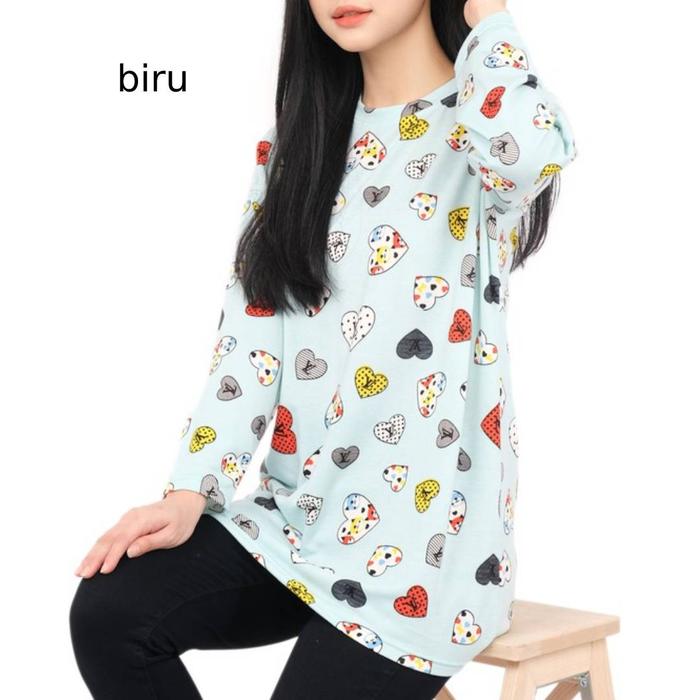 Blouse Kaos Wanita Lengan Panjang Atasan Motif Hati LV Sz XXL - KASIH