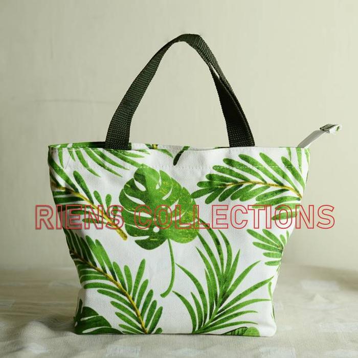 RIENS COLLECTIONS. HANDBAG KANVAS FLORAL HIJAU