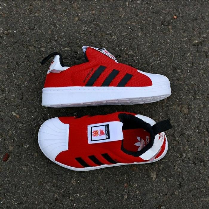 SEPATU ANAK ADIDAS SUPERSTAR KIDS PRIMALOFT SLIP ON RED BLACK