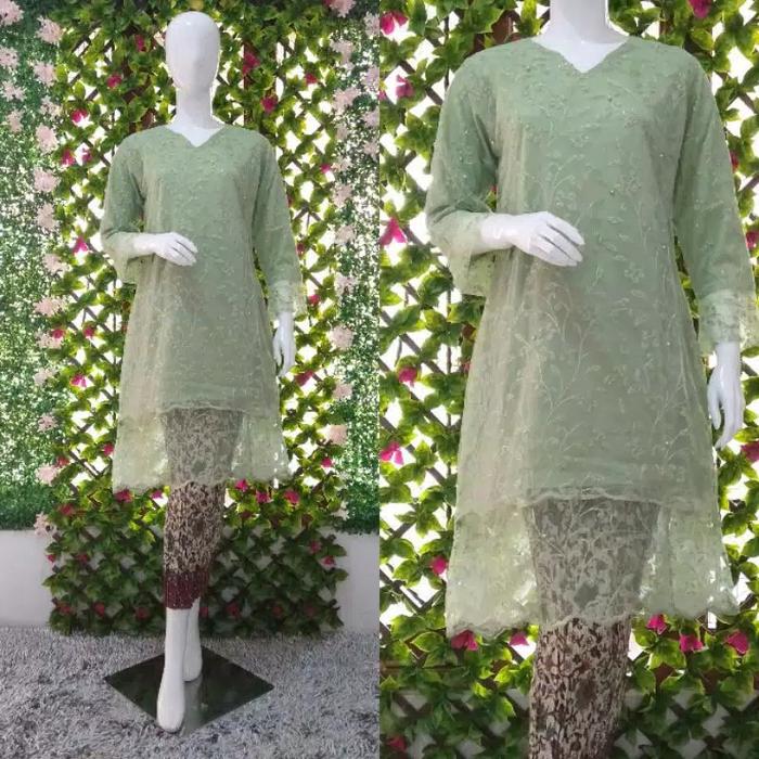 kebaya tunik hijau mint