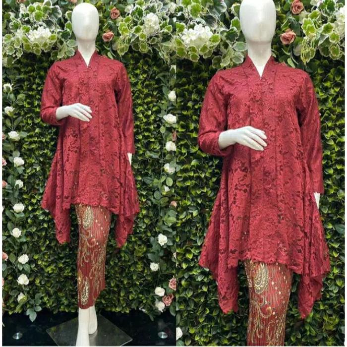 kebaya tunik merah cabe