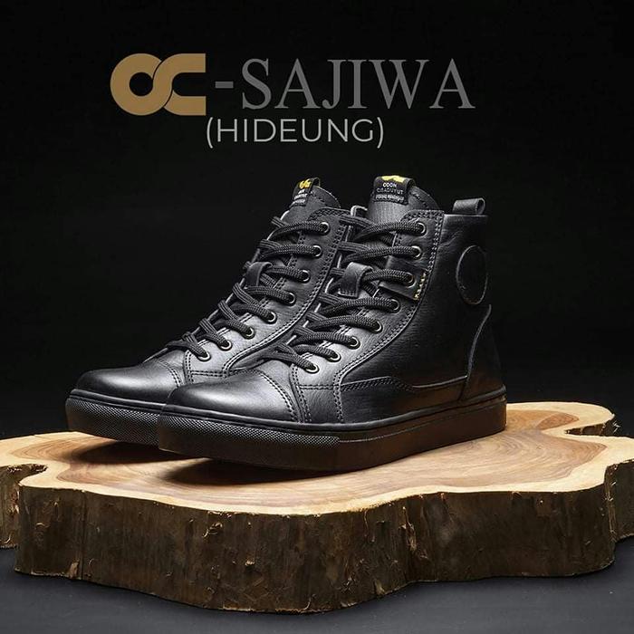 SEPATU KULIT PRIA MODEL BOOT KASUAL TALI SIMPLE KLASIC OC SAJIWA HITAM