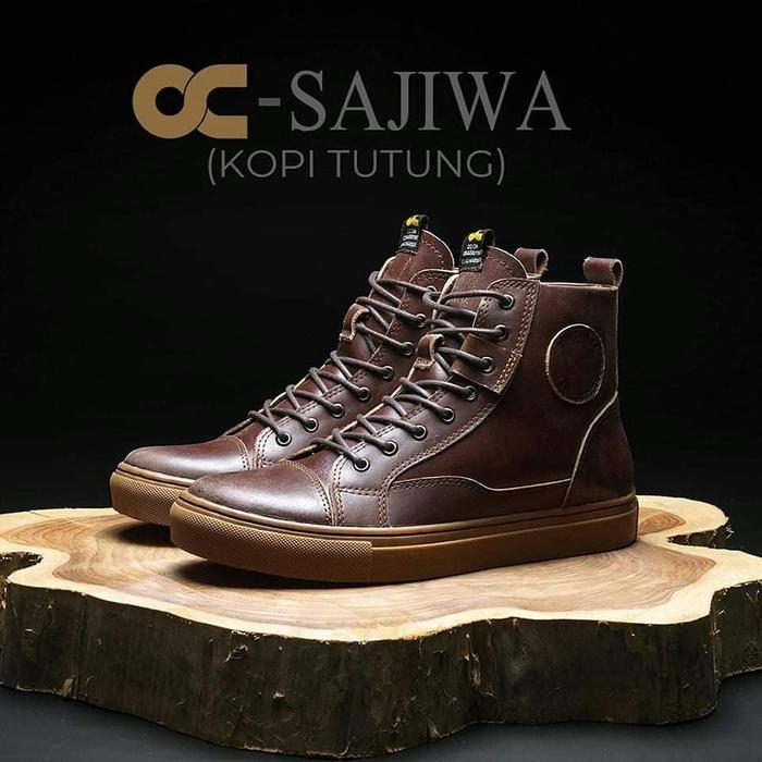 SEPATU KULIT PRIA BOOT KASUAL TALI MODEL SIMPLE KEREN OC SAJIWA COKLAT