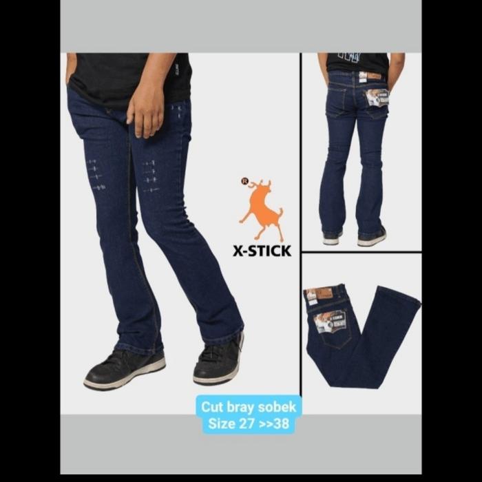 celana jeans cutbray pria motif sobek