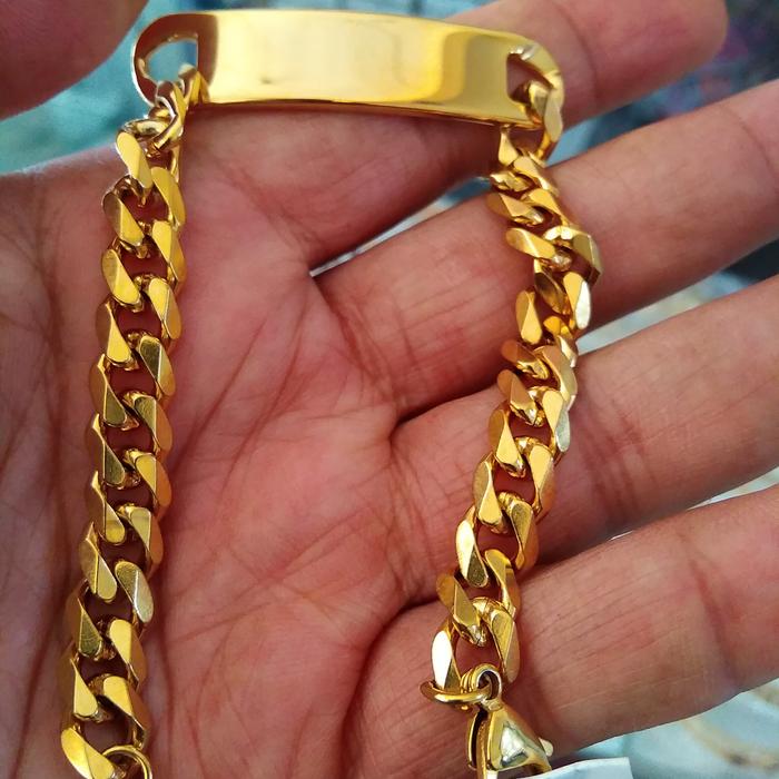 Gelang Rantai Plat Titanium Emas Gold Pria Wanita