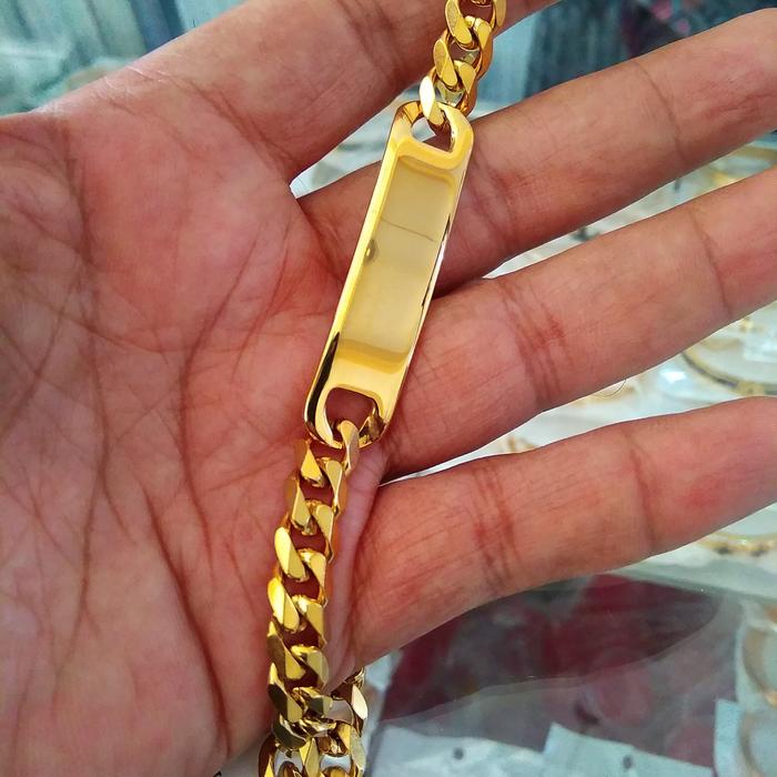 Gelang Rantai Plat Titanium Gold EMas Pria Wanita