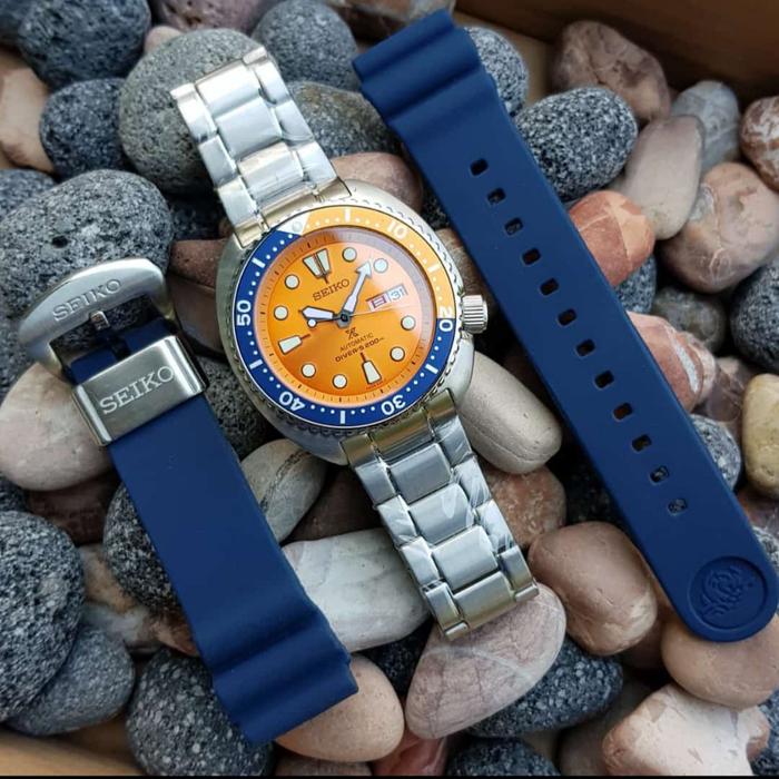 Jam Tangan Pria Seiko Turtle Fullset Rubber Automatic Ori BM 44mm