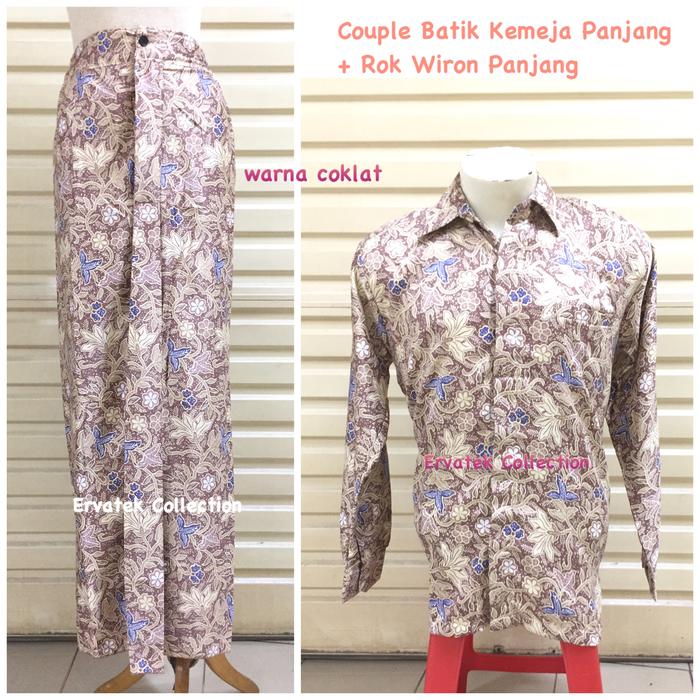 COUPLE BATIK CBPJW09 Kemeja Pria Tangan Panjang dan Rok Wiron Pasangan