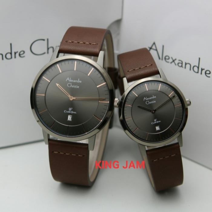 Jam Tangan Couple Alexandre Christie AC 8639 Original Grey Brown