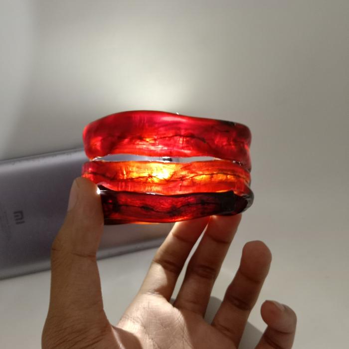 Gelang akar bahar merah 3 lilit tembus cahaya asli natural dan lentur