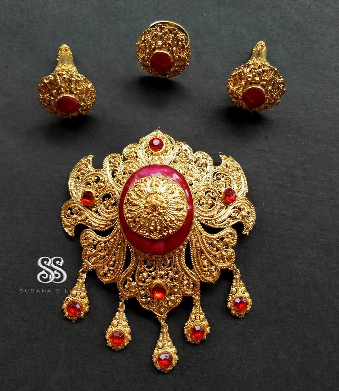 Set Bros Alpaka Pakis Merah Aksesoris Bali Gold Plated