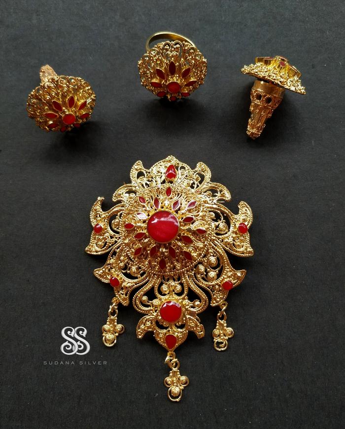 Bros Alpaka Resin Merah Hijau Aksesoris Perhiasan Bali