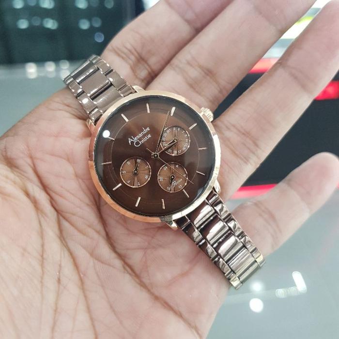 Alexandre Christie Original AC2871 Rosegold Brown Jam Wanita Original