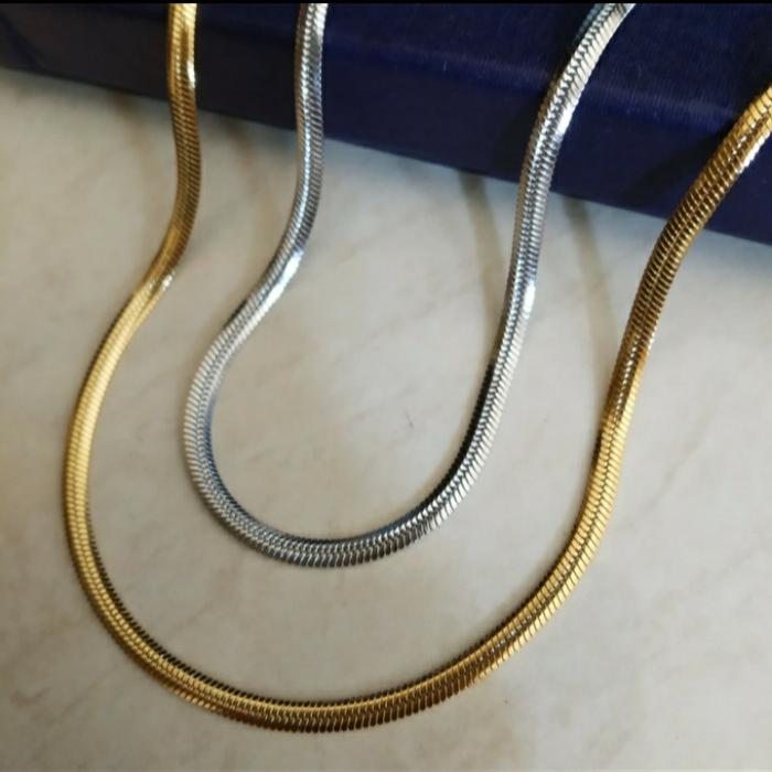 kalung titanium pria-cowok model ular pipih 5mm