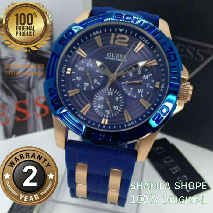 Jam Tangan Pria Guess W0366G4 Rubber Original FullSet Garansi 2th