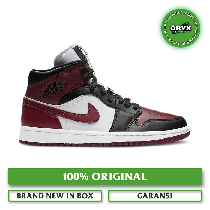 Nike Air Jordan 1 Mid Fearless Black Red Burgundy Gold Pendants