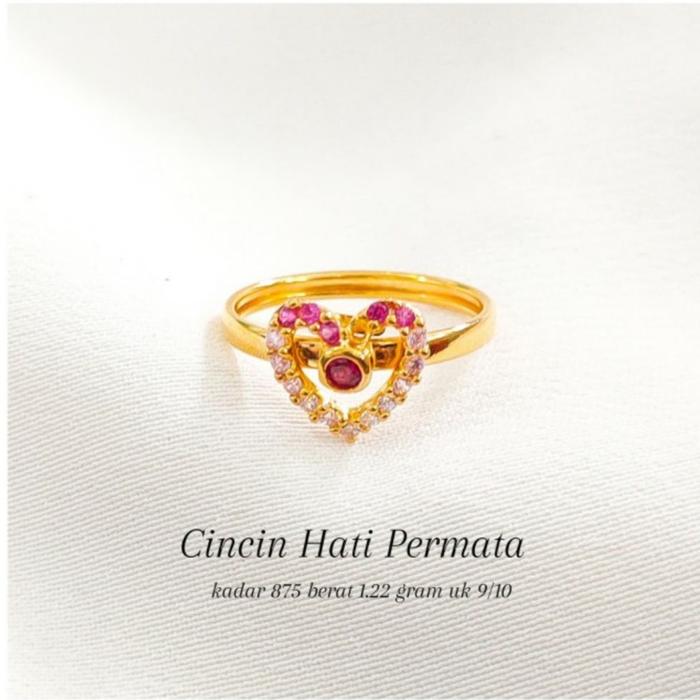 Cincin Emas asli model unik permata putih Kadar 700 Emas