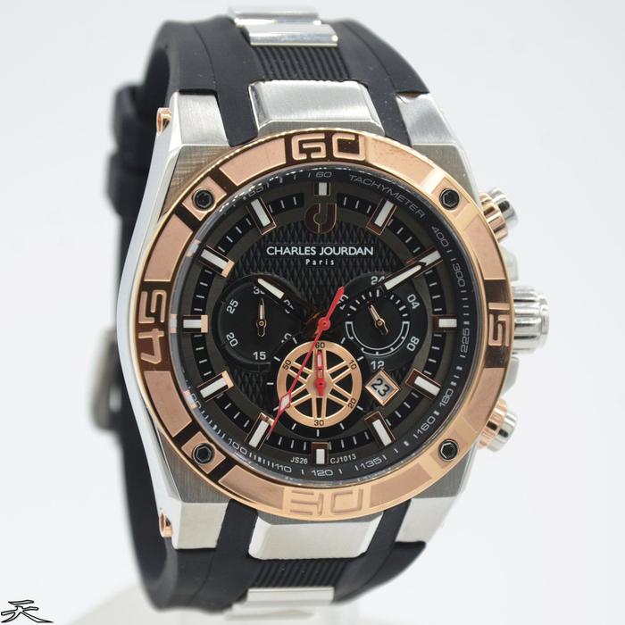 CHARLES JOURDAN CJ1013-1372C - Jam Tangan Pria Rubber Original Black