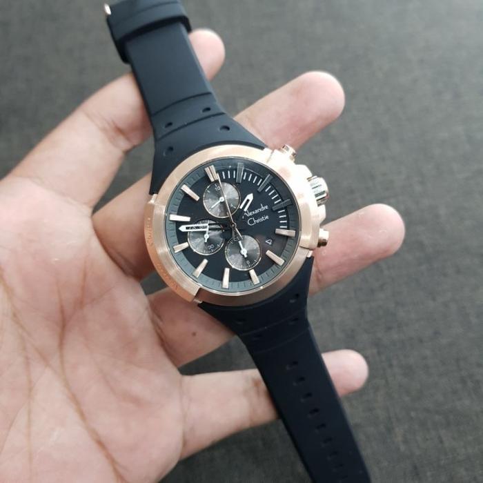 Alexandre Christie Original AC6566 Black Rosegold Jam Pria Original