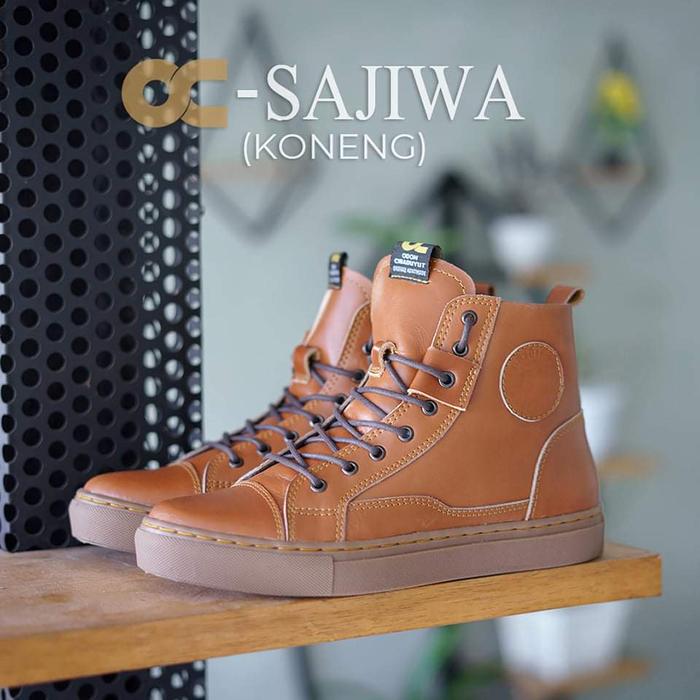 SEPATU KULIT PRIA BOOT KASUAL FORMAL OC SAJIWA TAN SOL KARET ANTI SLIP