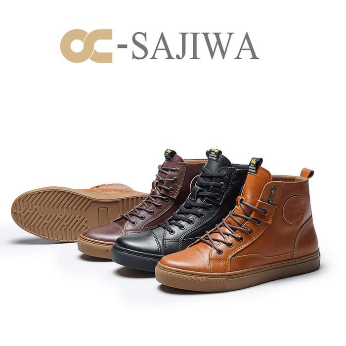 SEPATU KASUAL BOOTS CLASSIC PRIA BAHAN KULIT SAPI ASLI OC SAJIWA HITAM