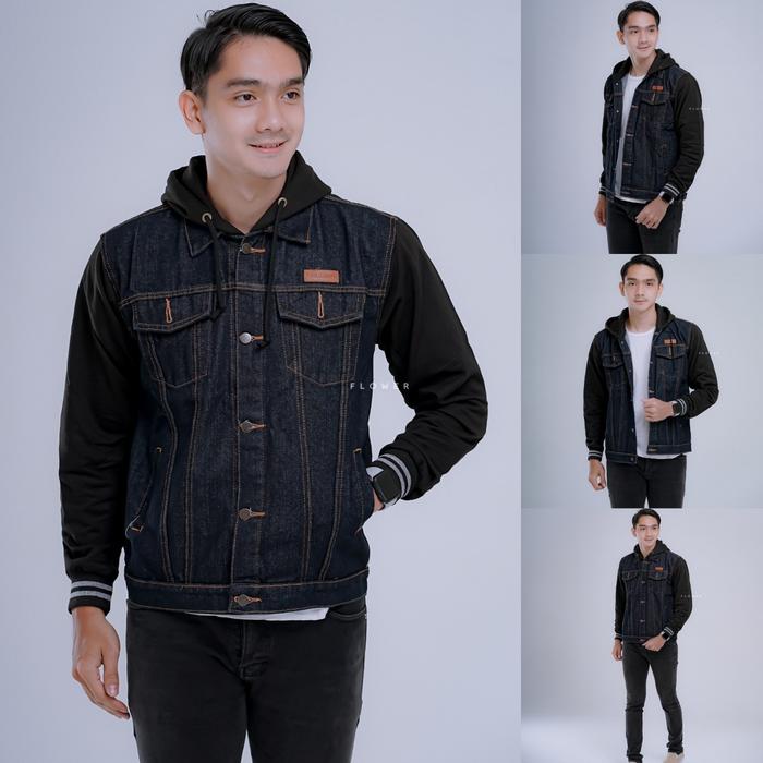 Jaket hoodie jeans pria hitam terbaru terlaris