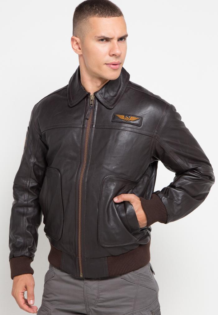 Jaket Bomber Kulit Asli Brand MGee 3451C Jack C501 Brown Limited