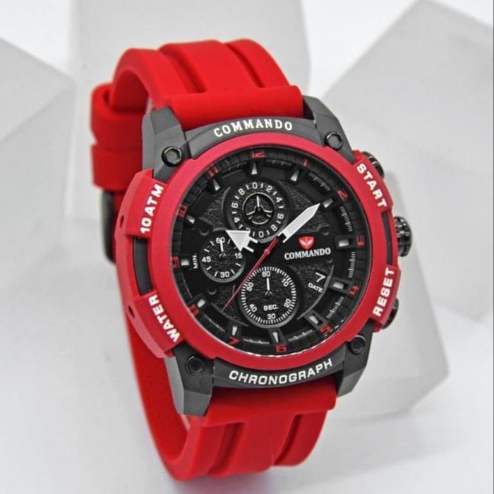 JAM TANGAN COMMANDO 7004 C 7004G-3 PRIA BLACK RED RUBBER ORIGINAL