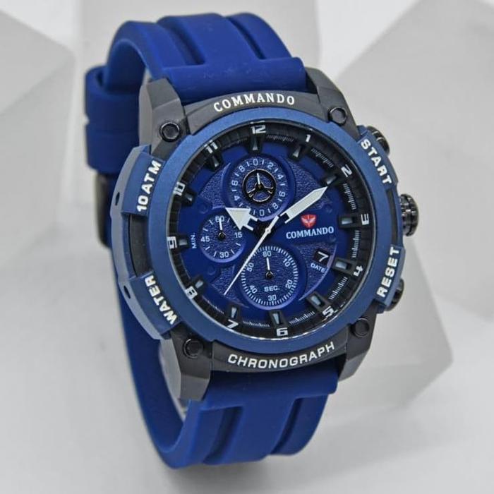 JAM TANGAN COMMANDO 7004 C 7004G-3 PRIA BLACK BLUE RUBBER ORIGINAL